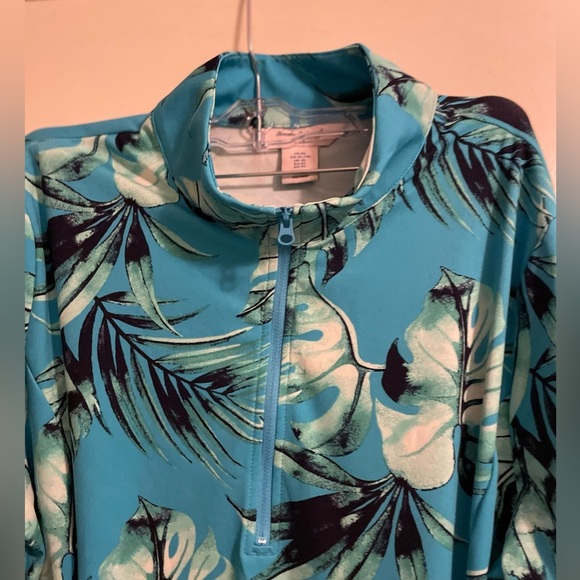 Tommy Bahama Golf Blue Tropical Leaf 1/4 Zip Pockets Shirt Size Extra Large - Picture 2 of 10
